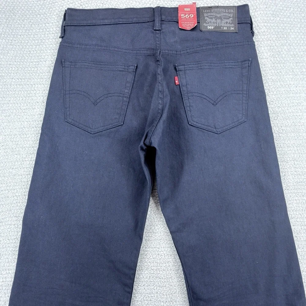 NWT Levis 569 Loose Straight Jeans Mens 30x34 Navy Garment Dyed Comfort Stretch